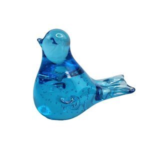 Vintage Art Glass Controlled Bubble Blue Bird Paperweight Figurine